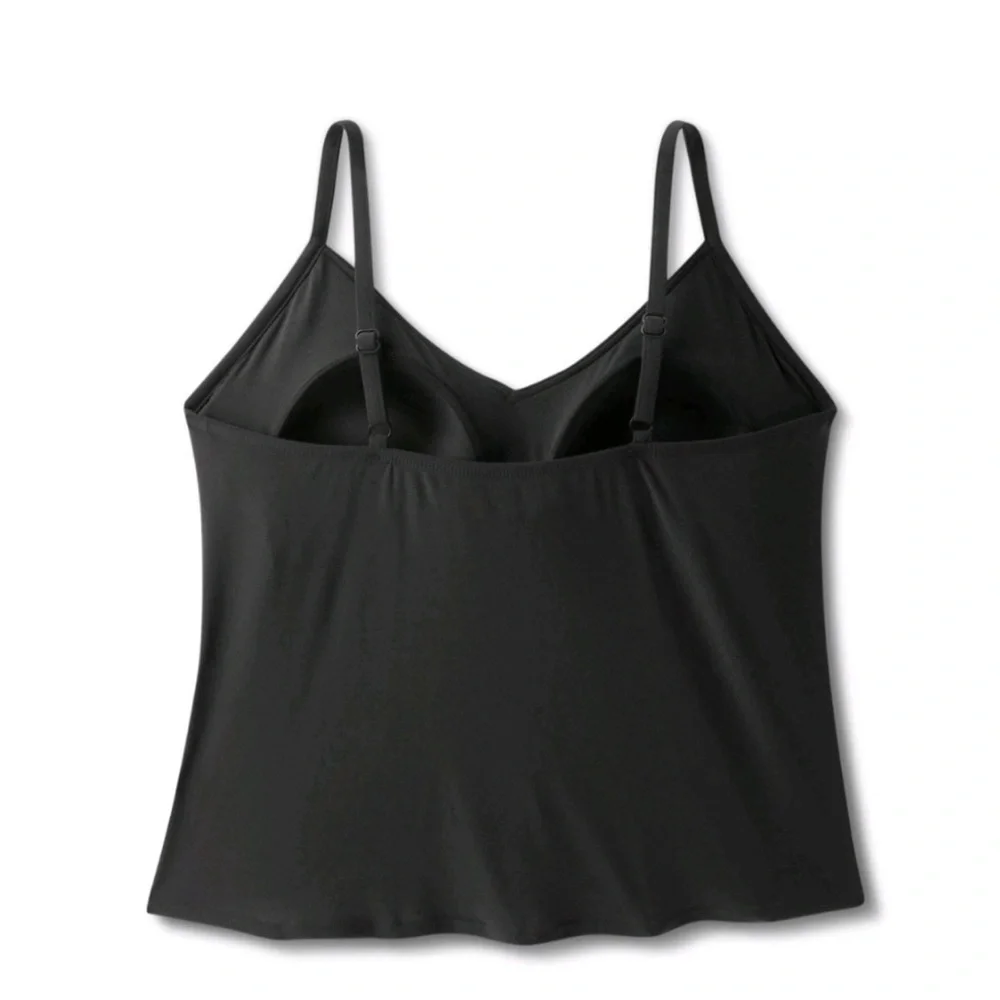WOMEN’S Sleeveless Tiered Ruffle Tankini Swimsuit Top Black